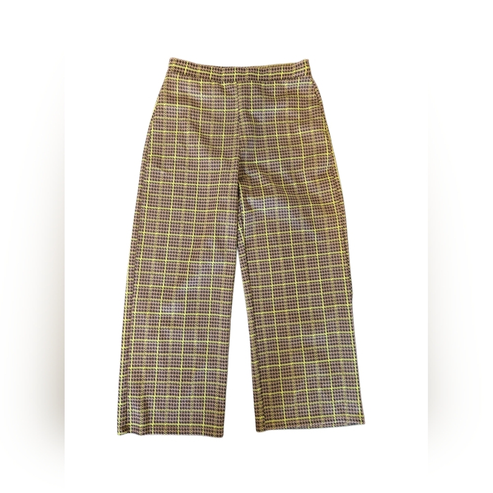 Zara‎ Plaid Wide-Leg Cropped Pants 60s Mod Moto Vibe Size S (26” waist)